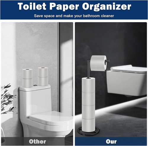 NearMoon Toilet Paper Holder Stand - Modern Rustproof Tissue Roll Holder for Bathroom & Kitchen (Matte Black)