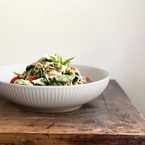 Artena Ceramic Pasta Bowls - 32oz Large Striped Salad Bowls Set of 4 | Microwave & Dishwasher Safe