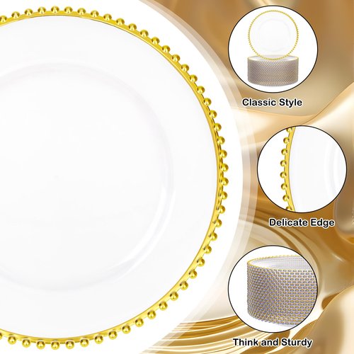 supernal 20pcs Clear Charger Plates,Gold Chargers Plates for Dinner,Beaded Plates 13 Inch Suitable For,Mother's Day,Easter Party and Birthday,Wedding