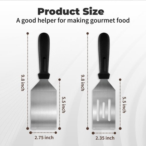 2Pcs Stainless Steel Spatula Set,Spatula for Cast Iron Skillet,Metal Spatula for Cooking with Heat Resistant Handle,Metal Spatulas for kitchen use for Pancakes,Frying steak Burger and Desserts