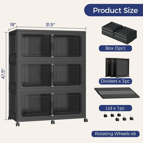 150GAL Extra Large Storage Bins by [Brand Name] - Stackable, Collapsible with Wheels | 3-Pack Black
