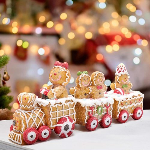 Hodao Christmas Decorations - Cute Gingerbread Man Train Figurines for Tabletop Centerpiece | Winter Home Decor