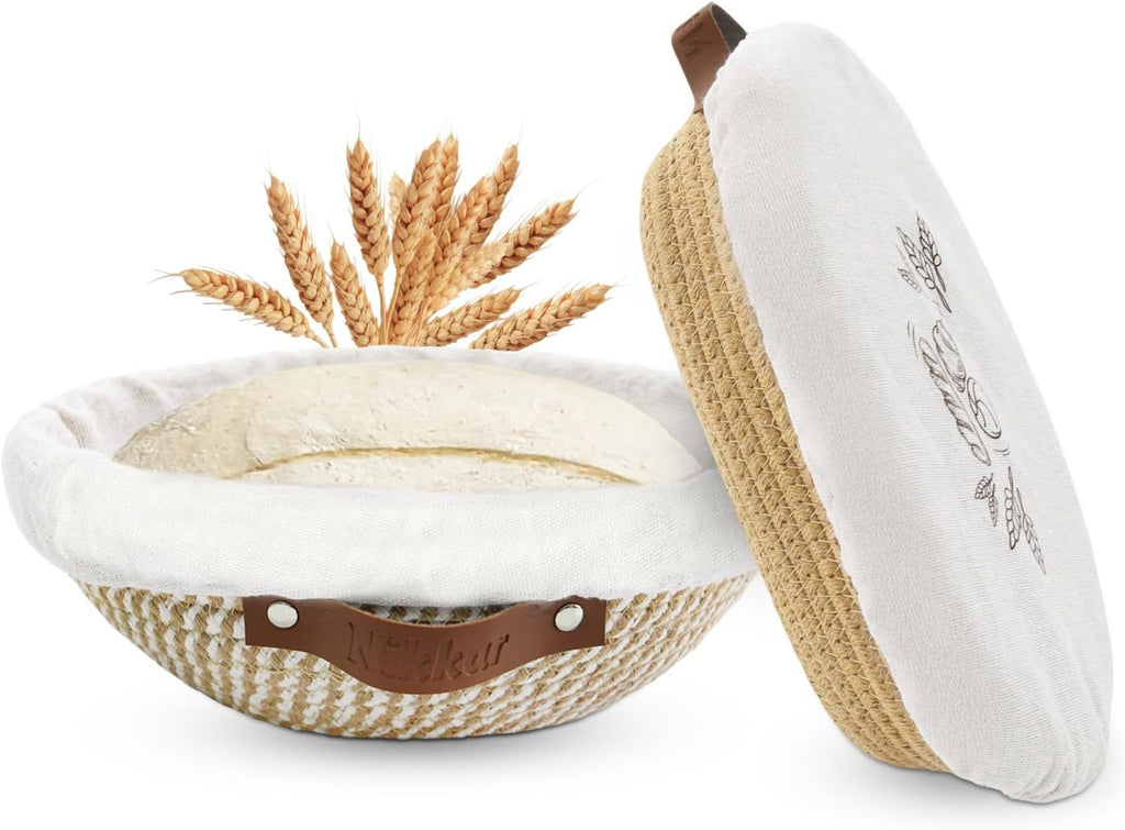 Nikkar Banneton Bread Proofing Basket Set - Round & Oval Cotton Rope Bowls, 9-11 Inches, Perfect for Sourdough Baking