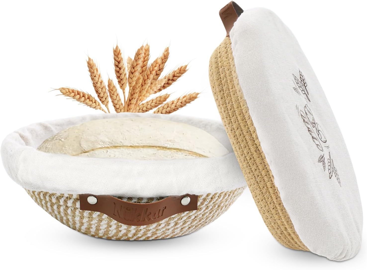 Nikkar Banneton Bread Proofing Basket Set - Round & Oval Cotton Rope Bowls, 9-11 Inches, Perfect for Sourdough Baking