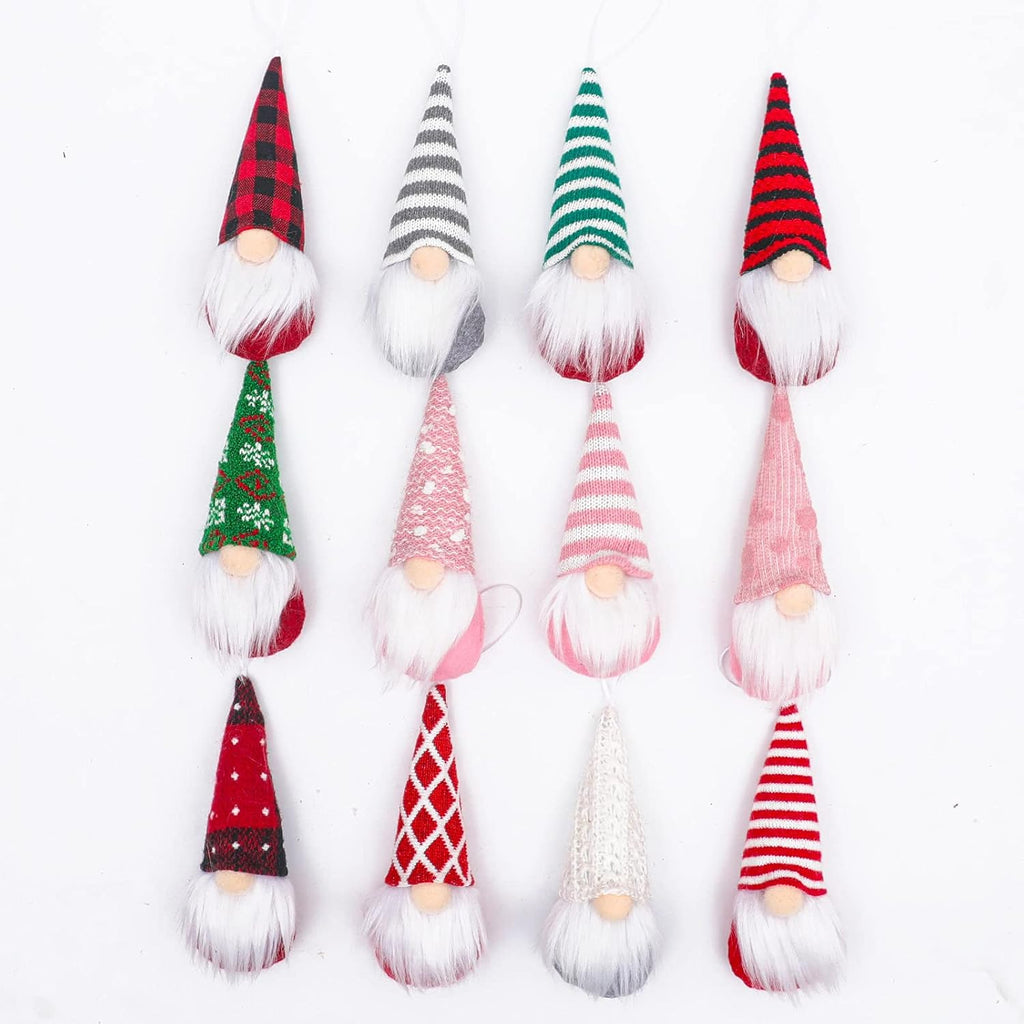 Skiennix Gnome Christmas Ornaments - Set of 3 Plush Santa Gnomes for Holiday Tree Decor | Red