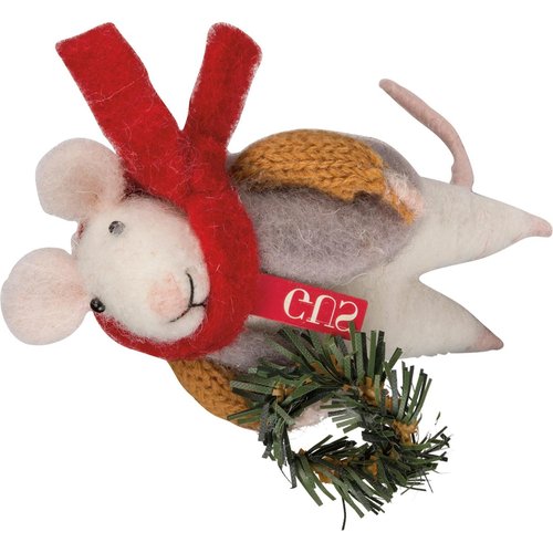 Primitives by Kathy Mouse 4.25 Inches Tall Gus with Wreath Seasonal Decor