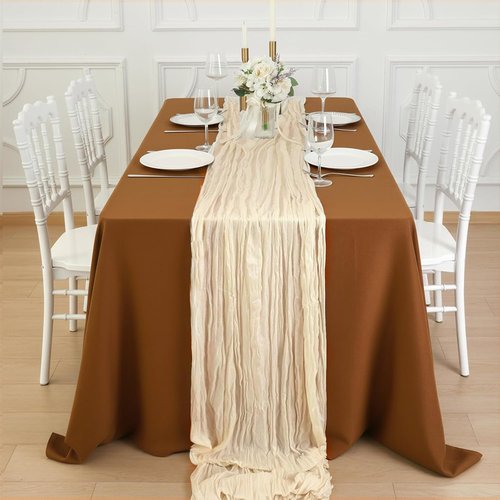 Fixwal Cream Beige Cheesecloth Table Runner - 35x120 Inch | 10 FT Boho Gauze for Weddings & Events