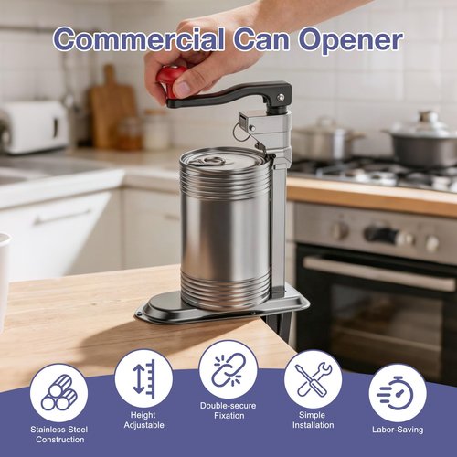 Commercial Stainless Steel Can Opener for Large Cans up to 13", Heavy Duty Counter Mounted Can Opener with Tabletop Clamp Holder, Screw-free, for High-Volume Commercial Kitchens