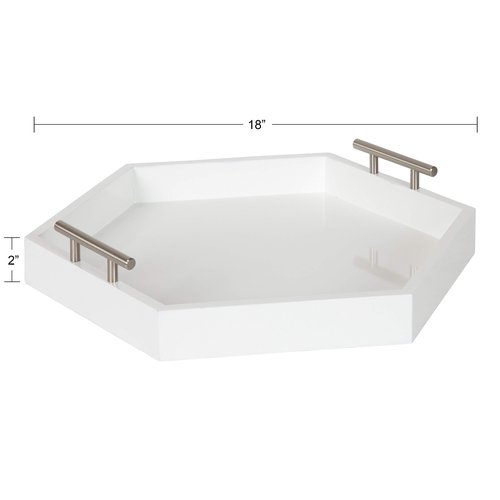 Kate and Laurel Lipton Modern Hexagon Tray, 18 x 18, White and Silver, Decorative Tray for Storage and Display