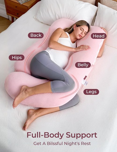 Momcozy U-Shaped Pregnancy Pillow - Full Body Maternity Support for Side Sleeping | 57 Inch, Pink