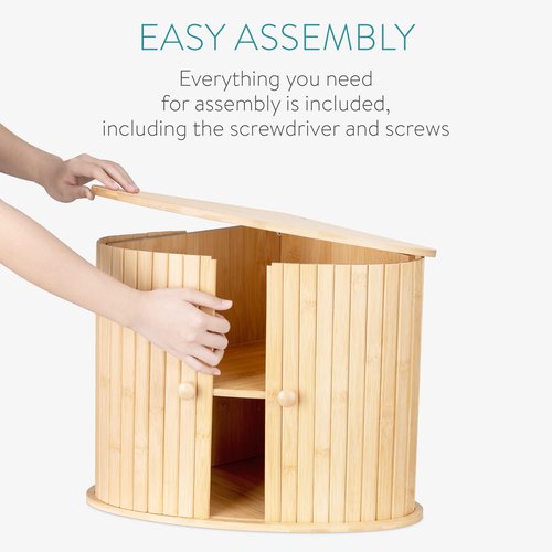 Navaris Wooden Bread Box - Countertop Kitchen Corner Bread Bun Farmhouse Loaf Bagel Wood Container with Sliding Doors - Corner Wood Breadbox