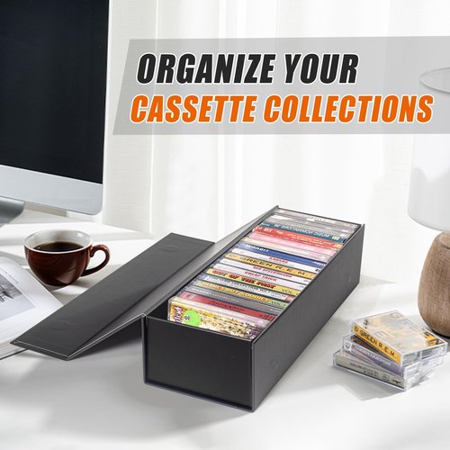 tutata Cassette Tape Storage Box, Cassette Tape Holder 14.25 x 4.5 x 3 Inch, Store Up to 20 Cassette Cases – 1 Pack