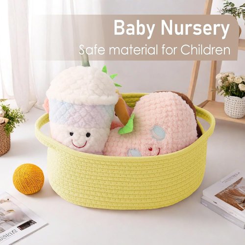 JMvicyroam Woven Basket - Small Rope Storage Bin with Handles | Versatile Organizer for Shelves & Closets - Yellow, 3 Pack