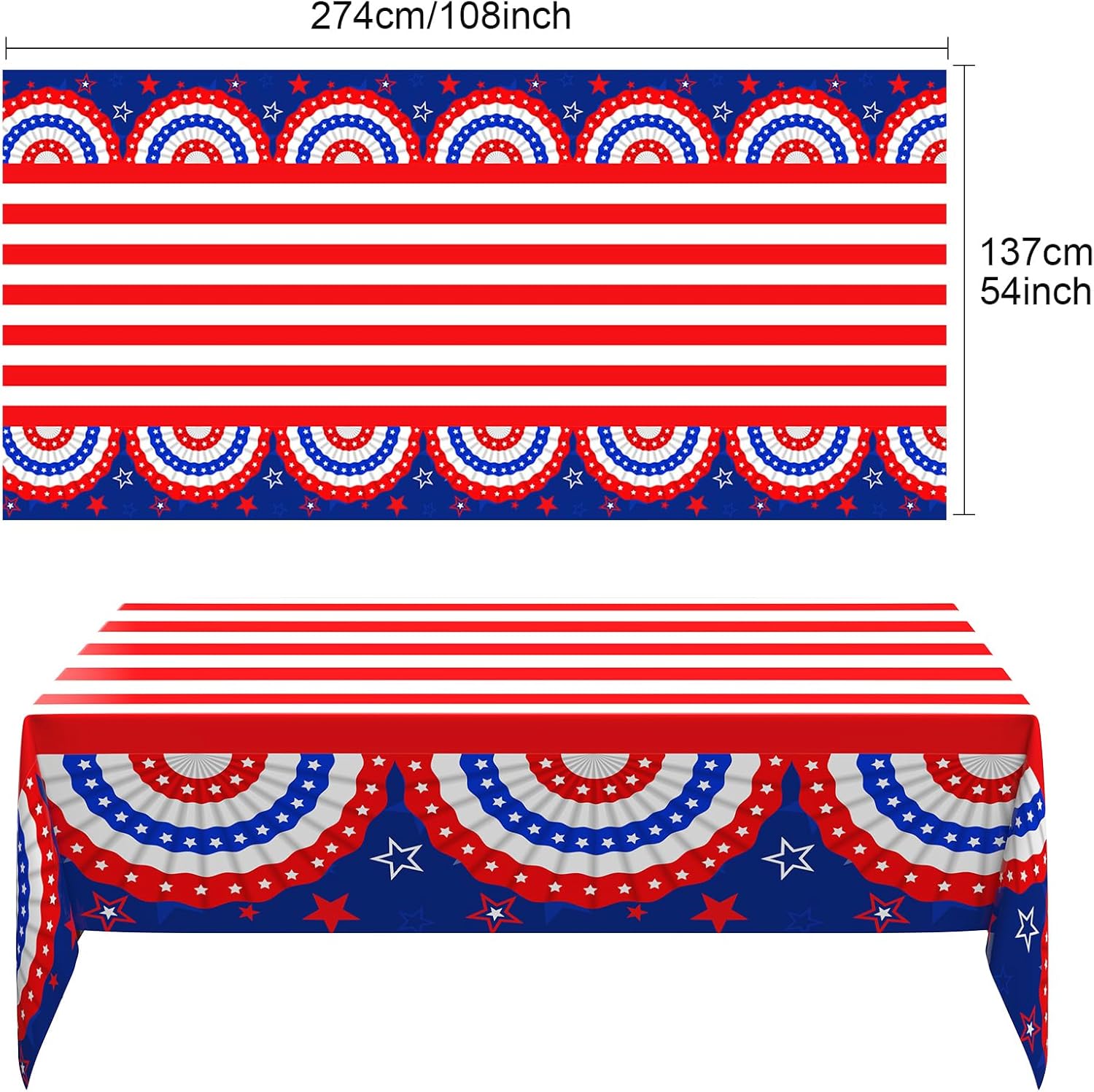 Oudain Patriotic Tablecloths - 6 Pcs 54" x 108" Disposable Red, Blue & White for 4th of July & Memorial Day