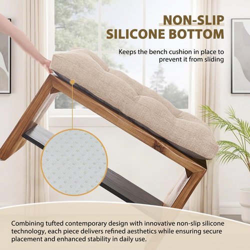 downluxe Indoor Bench Cushion for Indoor Furniture, Non-Slip Tufted Overstuffed Textured Foam Bench Seat Cushion, 36" X 14" X 4", Oatmeal Beige, 1 Pack