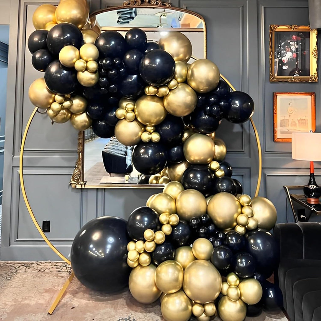 Voircoloria 148-Piece Black and Gold Balloon Garland Arch Kit | Perfect for Graduation, Birthday, and New Year Celebrations