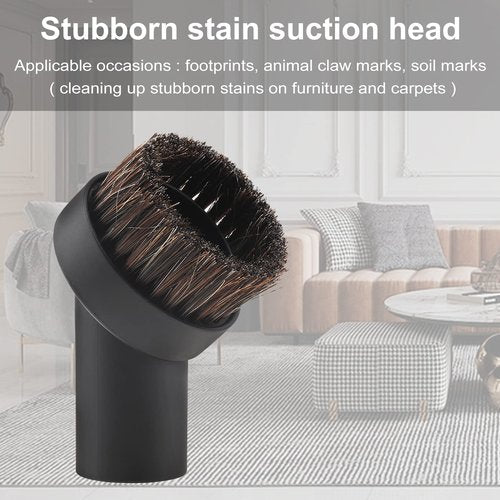 Vacuum Brush Horse Hair Vacuum Attachment Round Dust Brush with Universal Connector, 1.25 Inch Brush Replacement with 1.25 to 1.37 Inch Vacuum Hose Adapter Tool for Standard Hose