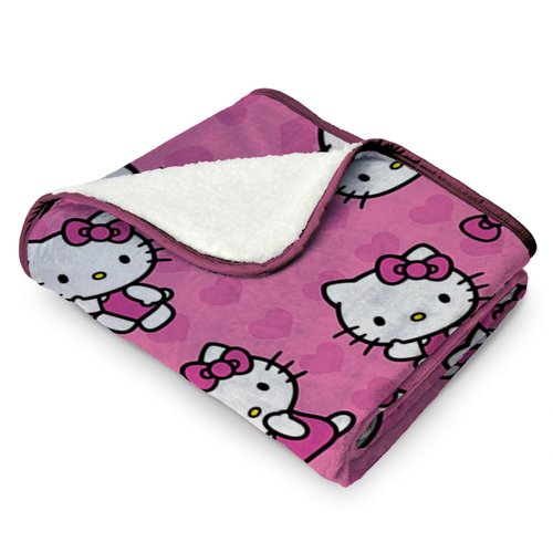 Northwest Hello Kitty Silk Touch Sherpa Throw Blanket, 40" x 50", I Love Pink