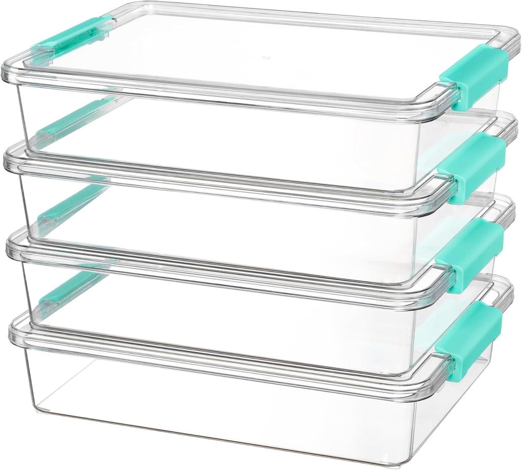 Vtopmart 6 Qt Clear Plastic Storage Bins with Lids - Stackable Organizers for Home, Office & Crafts | 4 Pack