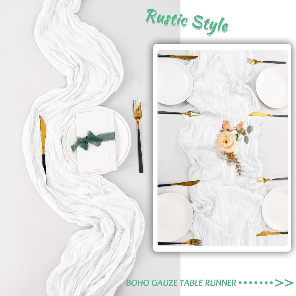 Skiennix 12 Pack White Spring Easter Table Runners - 10FT Boho Gauze Cheesecloth | 21 x 120 Inch for Weddings & Parties