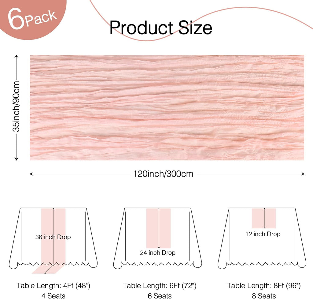 Skiennix 6 Pack Dusty Pink Table Runners - 120 Inch Boho Rustic Cheesecloth for Events & Home Decor