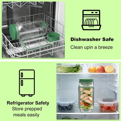 Laghura Salad Jar with Side Opening - Leakproof Portable Salad Container with Dressing Cup & Lid, Lid-to-Bowl Design, Dishwasher & Freezer Safe for for Office, Gym, Travel, Picnic, Green(4PCS)
