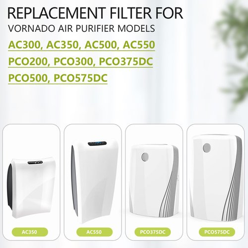 MD1-0022 Air Purifier Filter for Vornado AC300/AC350/AC500/AC550 & PCO200/PCO300/PCO375DC/PCO500 Series | Includes 2x Filters + 4x Activated Carbon Filters