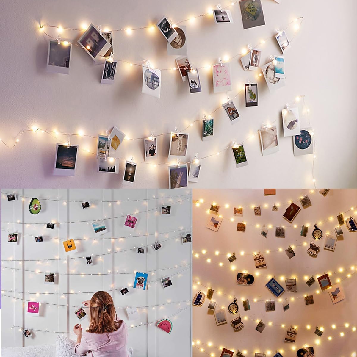 Photo Clip String Light - 32.8Ft 100 LED Fairy Lights with 50 Clear Clips for Dorm & Wedding Décor