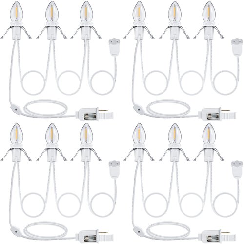 Meonum Accessory Cord with 3 LED Light Bulbs, 8.2 Ft Indoor Blow Mold Light Cord with Female Plug for Halloween Pumpkins Christmas Village Houses and Craft Projects Decoration, Warm White(4 Pack)