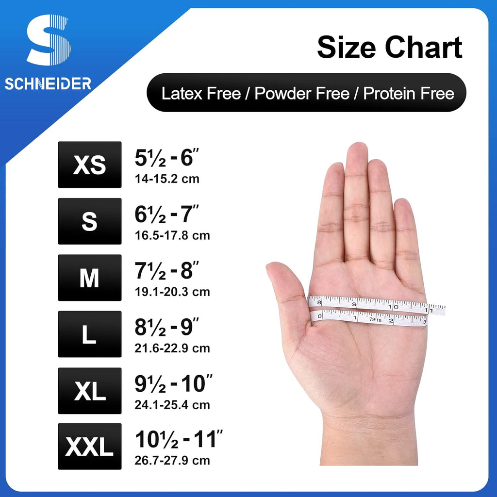 Schneider Nitrile Exam Gloves - 4 Mil Black Disposable, Latex-Free & Powder-Free for Food Safety