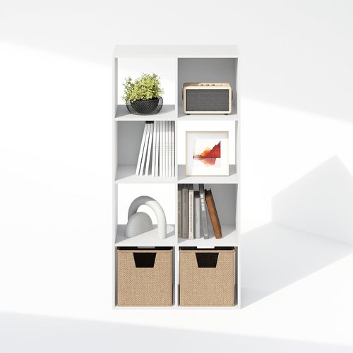 Furinno PELLI 8-Cube Bookshelf - Stylish Horizontal Storage Organizer for Living Room & Home Office | White, 11.7 x 23.7 x 47