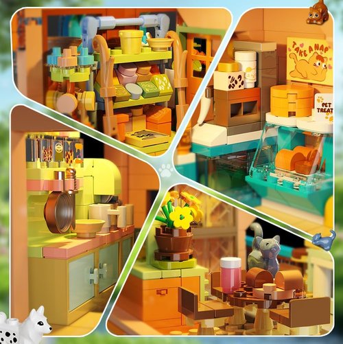 INSOON City Pet Shop Building Set - Cozy Construction Toy with Lights | Miniature Animal Store for Ages 8+