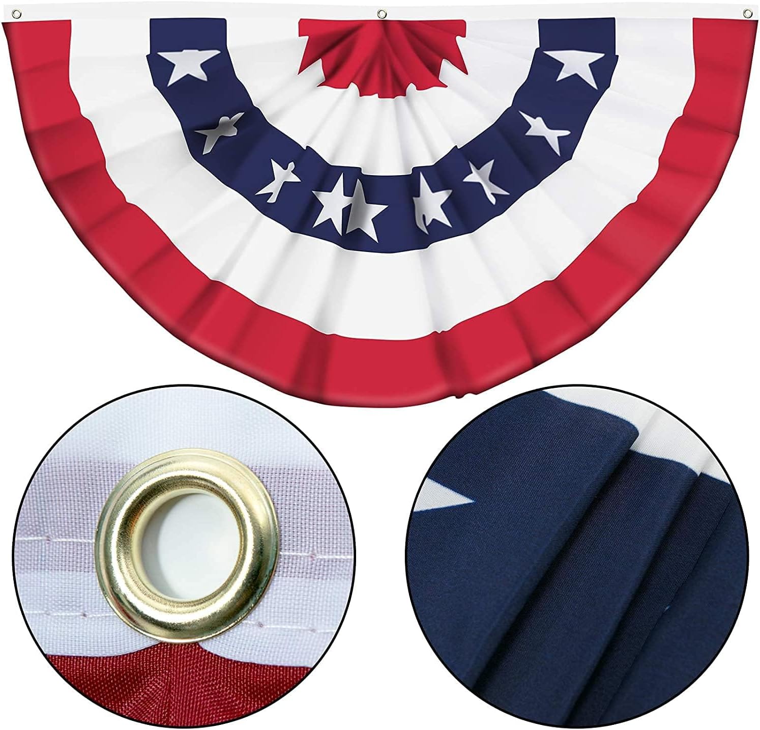 American Flag Bunting - Patriotic Pleated Fan Flag with Brass Grommets | 2x4 Feet for 4th of July Decor
