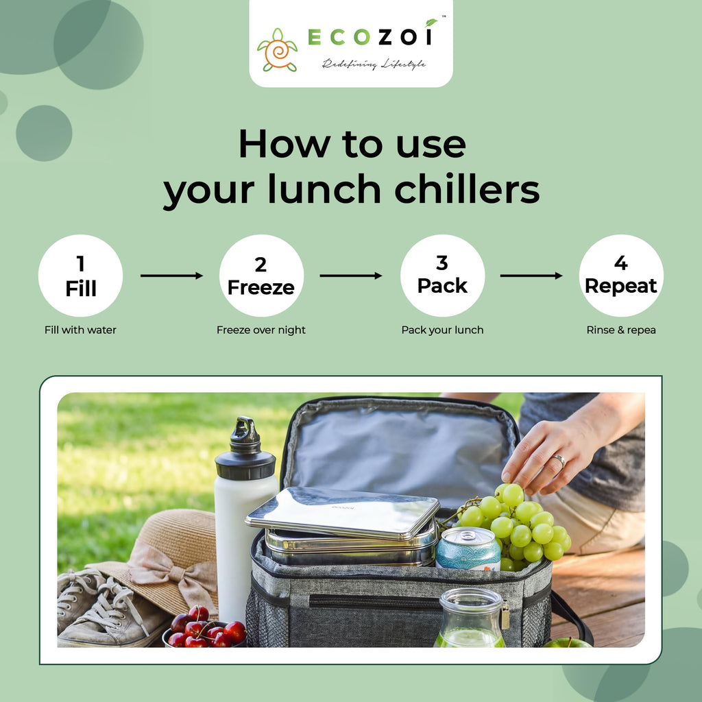 ecozoi Stainless Steel Ice Packs Set of 4 Slim, Reusable Ice Packs for Lunch Boxes Small, Bento Bags & Coolers Plastic-Free, Durable & Eco-Friendly Ice Packs for Kids and Adults