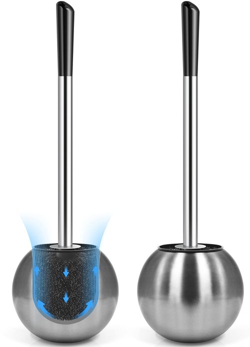 Toilet Brush and Holder 2 Pack, 304 Stainless Steel Toilet Brush with Extended and Durable Comfortable Brush Handle, Toilet Bowl Brush for Bathroom Toilet - Ergonomic, Pratical Durable