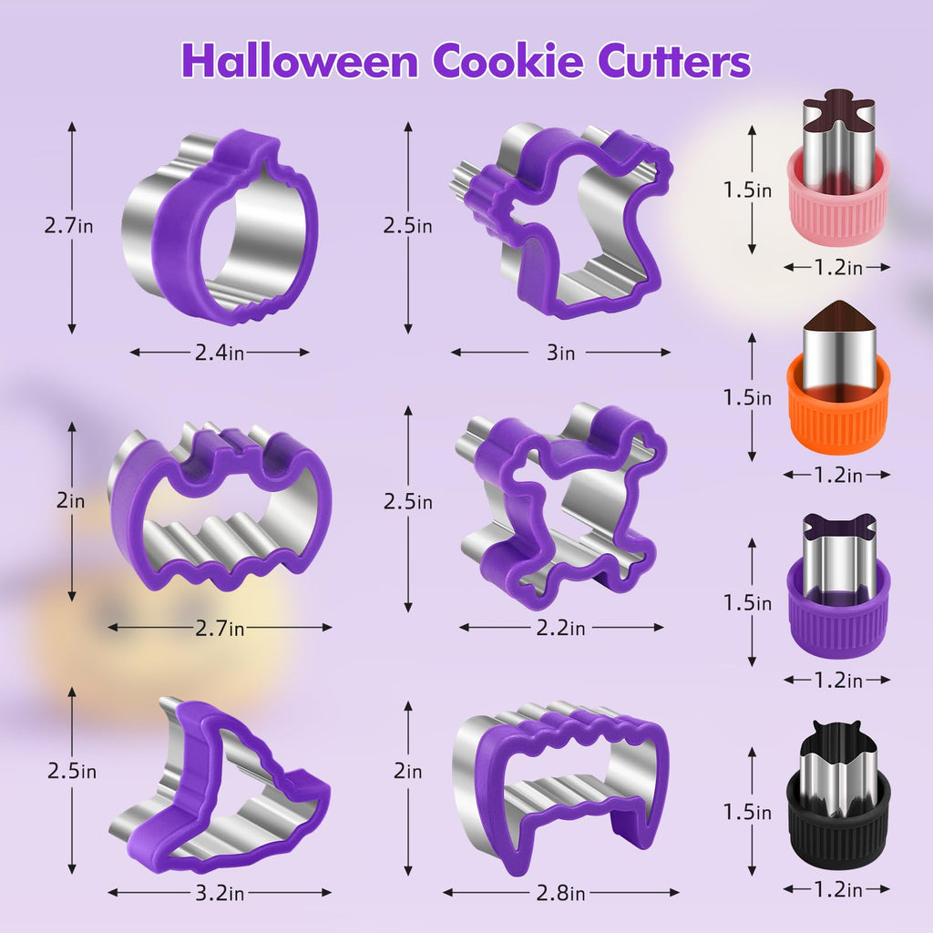 NPET Halloween Cookie Cutters for Kids Lunch 10Pcs, DIY Uncrustable Halloween Kids Lunch Cookie Cutters Peanut Butter & Jelly Cookie Cutter Gifts Press Boys Girls Purple