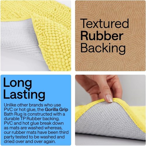 GORILLA GRIP Bath Rug Mat - Soft Absorbent Chenille | Quick Dry Microfiber, 60x24, Yellow