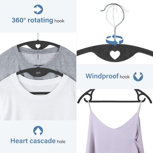 IEOKE Velvet Hangers - 50 Pack Heavy Duty Non-Slip Slim Clothes Hangers for Closet - Black