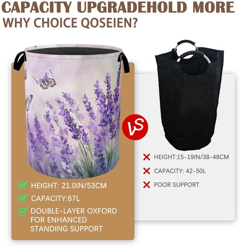 Laundry Hamper,Purple Lavender Laundry Basket,Butterfly Waterproof Oxford Cloth Storage Basket with Handle for Clothes Books Nursery Home Storage Sundries 16"x20"