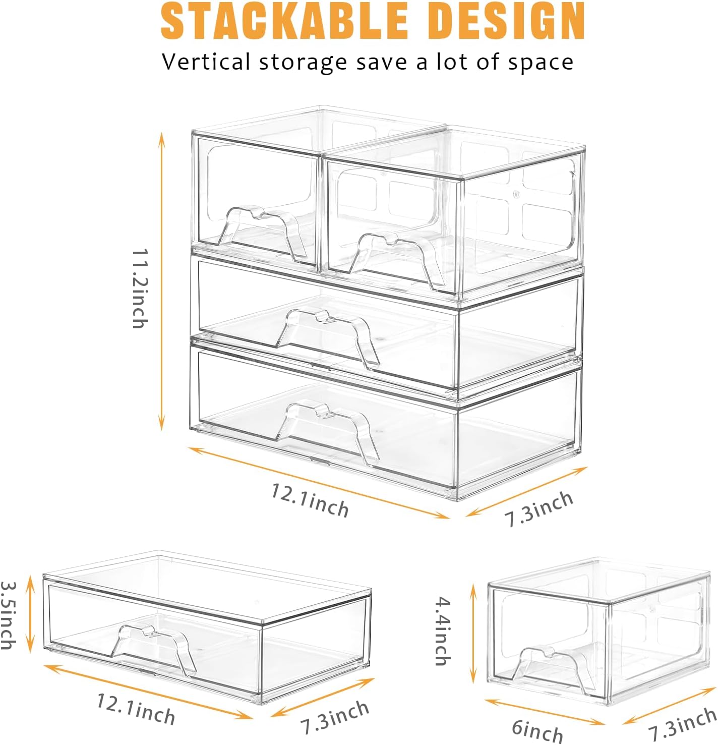 Stebopum Clear Acrylic Storage Drawers - 4 Pack Stackable Makeup Organizer for Bathroom & Vanity