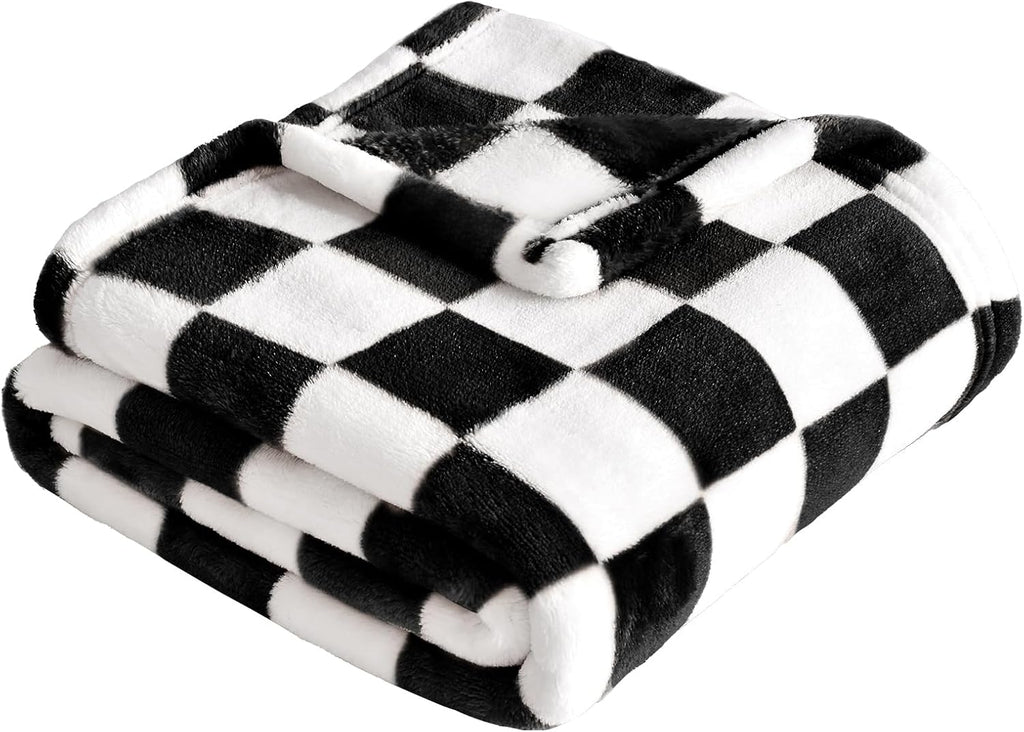 Yurhap Checkered Baby Blanket - Ultra Soft Fleece Receiving Blanket for Infants | 30"x40", Black