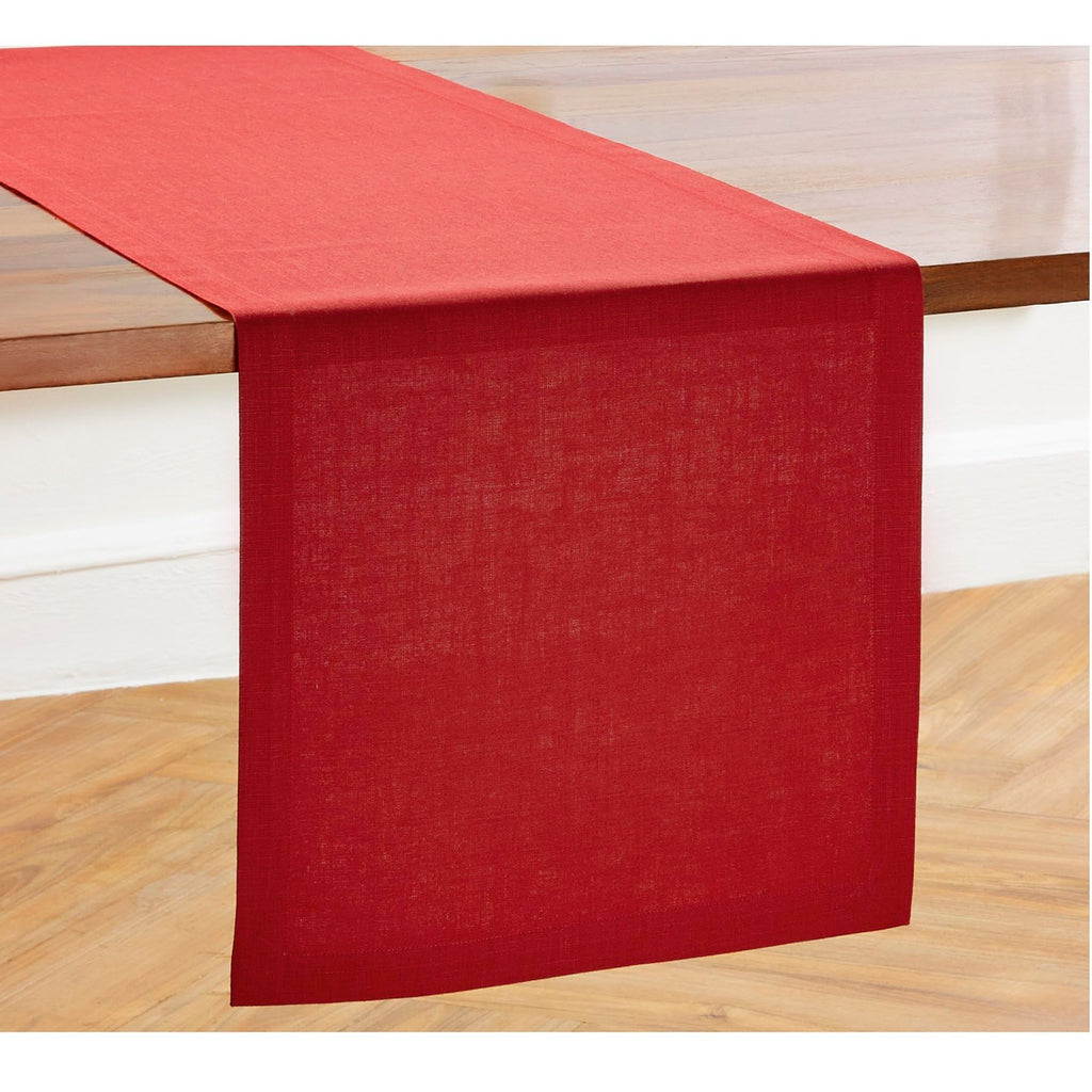 Solino Home Linen Table Runner 120 Inches Long - 100% Pure Linen Cherry Red Table Runner 14 x 120 Inch for Mothers Day - Diana Medium Weight
