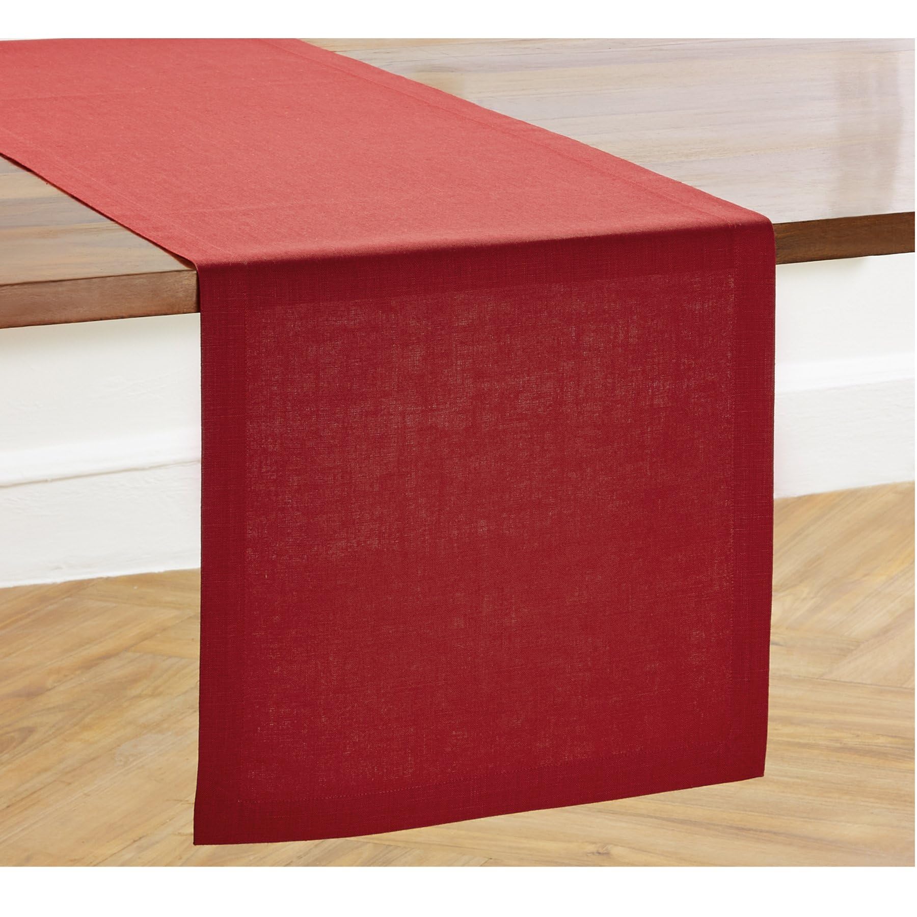 Solino Home Linen Table Runner 120 Inches Long - 100% Pure Linen Cherry Red Table Runner 14 x 120 Inch for Mothers Day - Diana Medium Weight