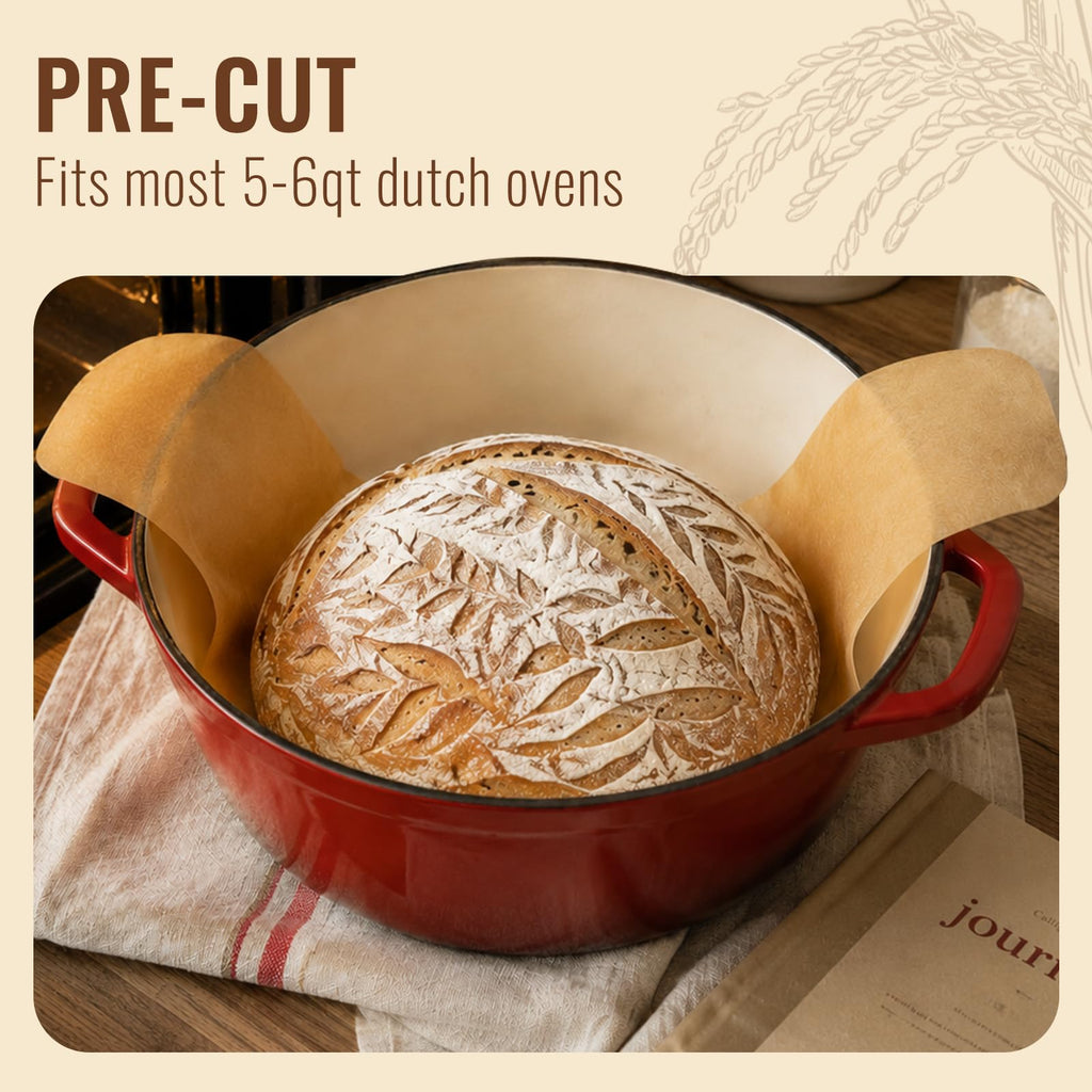 Parchment Bread Sling for Dutch Oven, BlissBoard Disposable Bread Baking Mat with Long Handles, 50 Pcs Unbleached Parchment Paper for Air Fryer, Sourdough Transfer