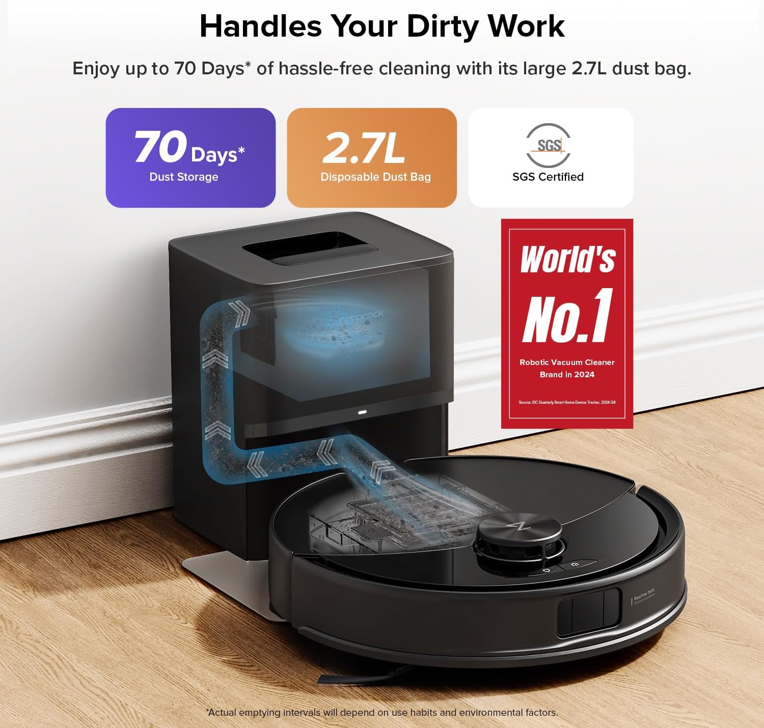 Roborock Q10 S5+ Robot Vacuum & Mop - 10,000Pa Suction, 70 Days Self-Emptying, Sonic Mopping | Black