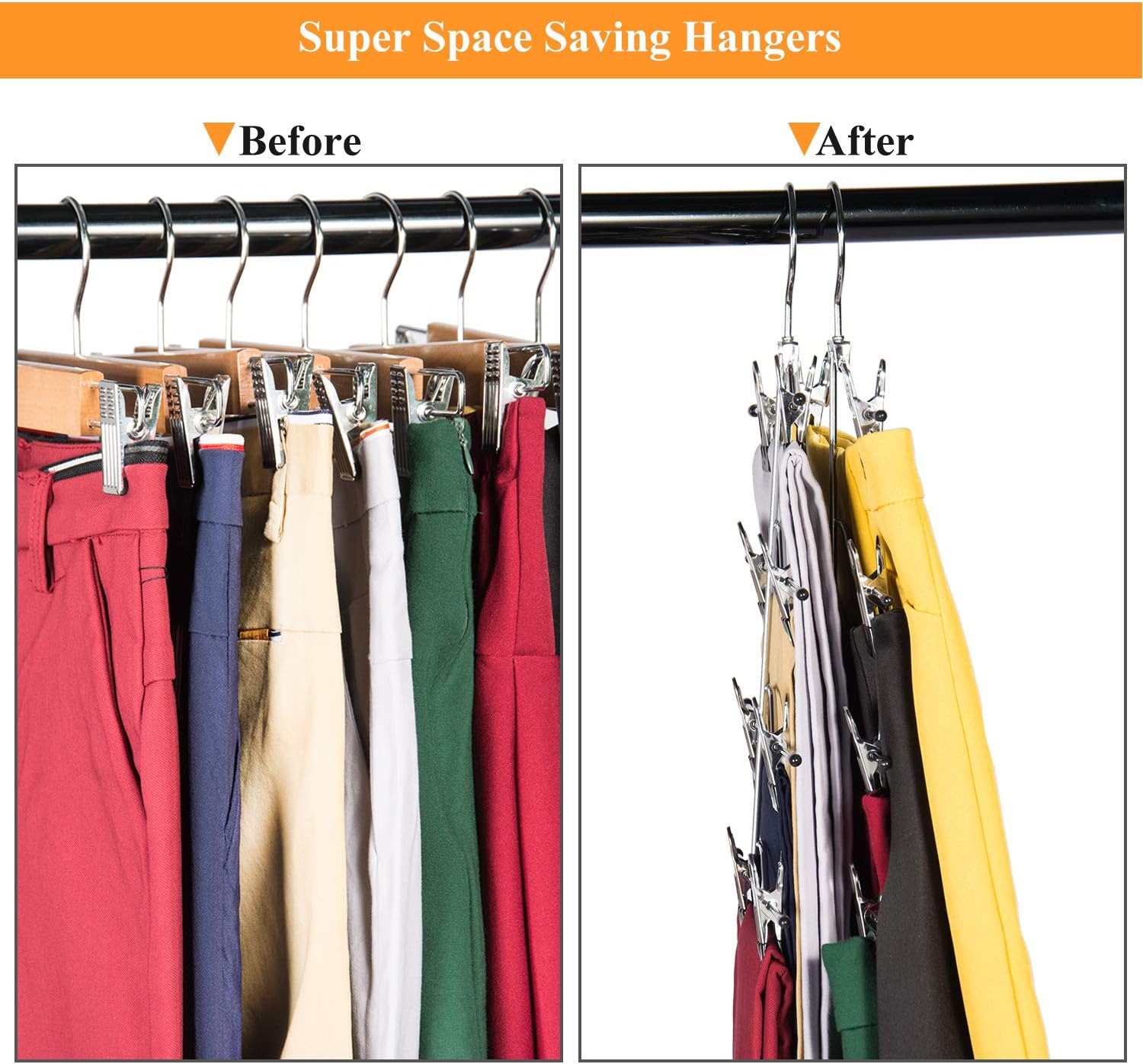 Skiennix Multi-Layer Pants Hangers - 4 Tier Adjustable Clip Skirt Organizer | Heavy Duty Non-Slip Design (Black)