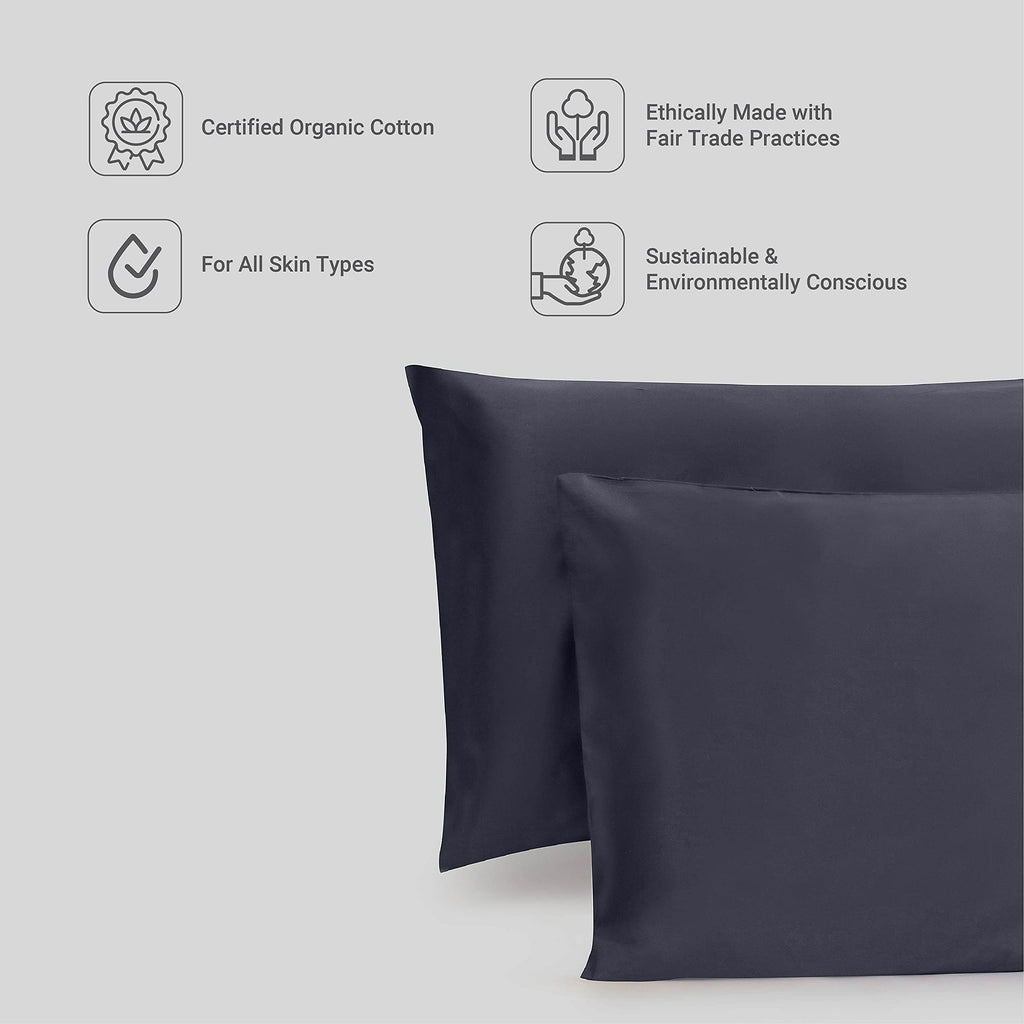 Fabdreams 100% Organic Cotton King Pillow Case Set | California King Size Pillow Case Set | 400 Thread Count | GOTS Certified | Long Staple Cotton | Soft Silky Shiny | 20" x 40" | Dark Blue