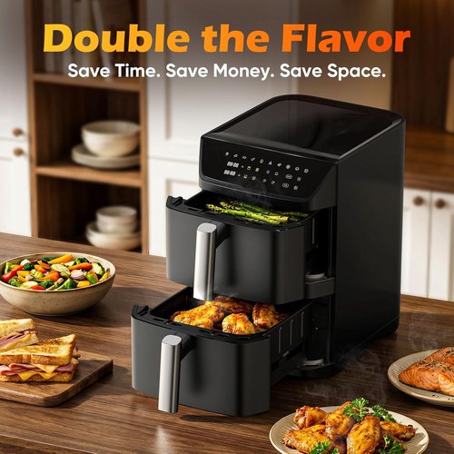 Dual Basket Air Fryer - 12.6QT Family-Size for 10-12 People | XL Basket for 6LB Whole Chicken, 10-in-1 Functions