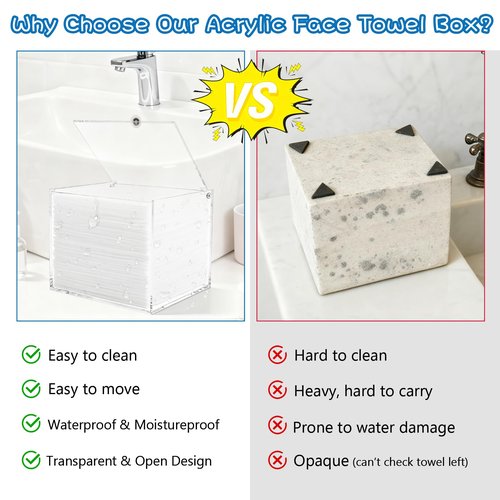 Clear Acrylic Disposable Face Towel Holder-Compatible with Clean Skin Club Facial Towel XL, Acrylic Face Towelette Storage Box Container, Cosmetic Organizer for Bathroom Countertop Storage