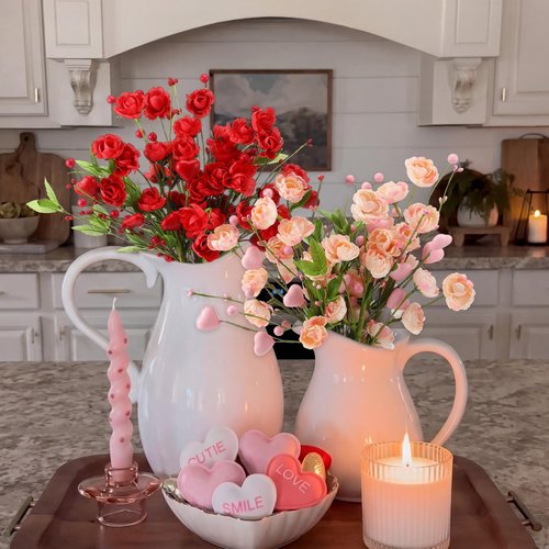 Suncalla 12 Pcs Valentines Day Decoration Rose Floral Picks 16 Inch Red Pink Heart Artificial Flower Berry Stems Flower Branches for Valentine's Day Wedding Anniversary Vase Table Centerpieces Decor